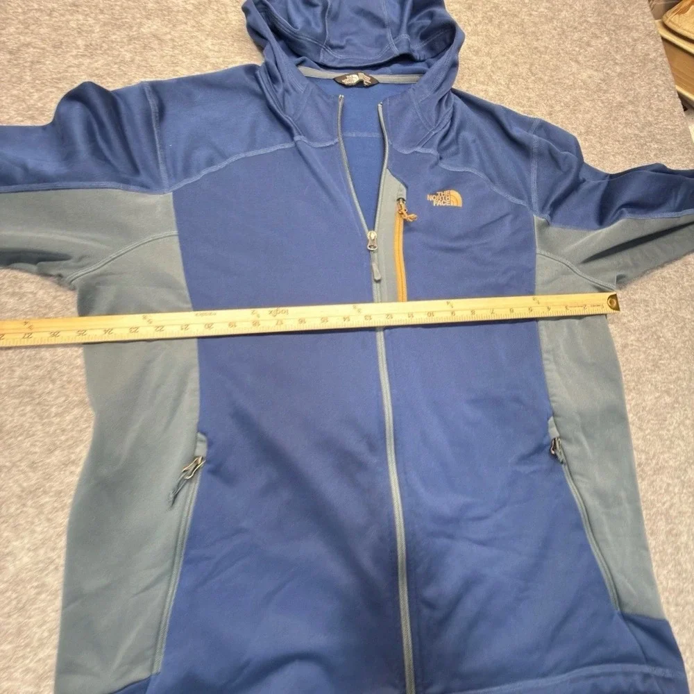 The North Face Full Zip Hoodie Mens XXL Chest Pocket Polyester Blue Gray Solid